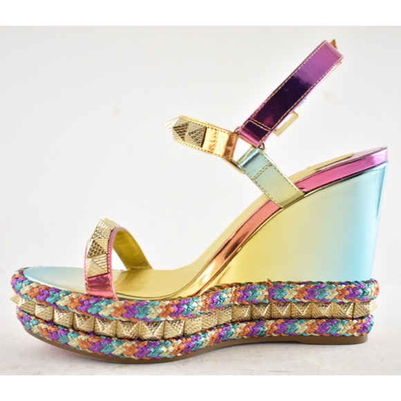 Christian Louboutin Pyraclou 110 Boreal Gold Multi Platform Wedge Sandal Heel 36 - Picture 10 of 15